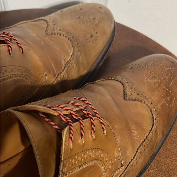 🔥🔥 Martin Dingman Made In Italy Tan Leather Lace Up Derby Wing Tip Shoes - GUC - Picture 7 of 11